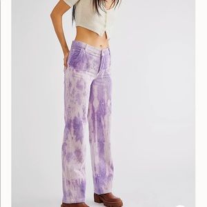 Free People Lavender Tie-Dye Straight Leg Corduroy Pants NWT